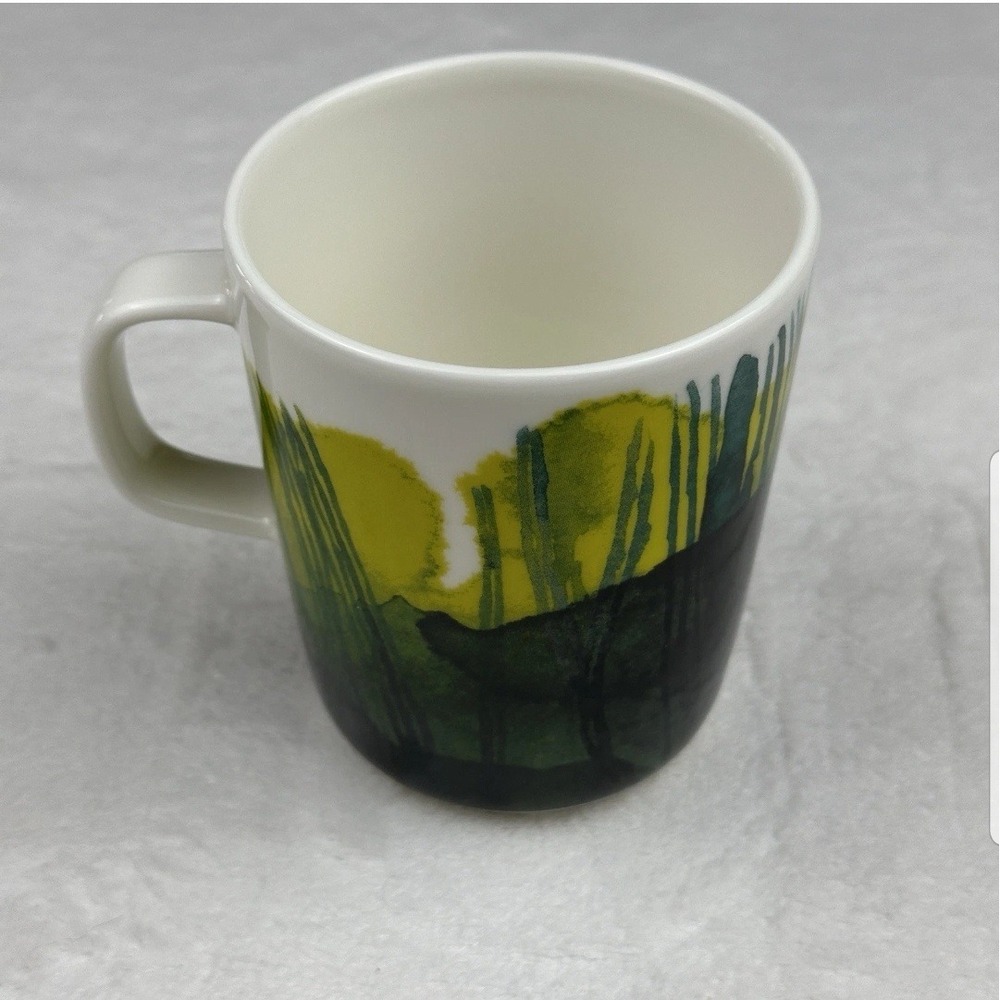 Marimekko‎ Oiva Saapivakirja Mug 25L 85oz Green Yellow Abstract Forest Design